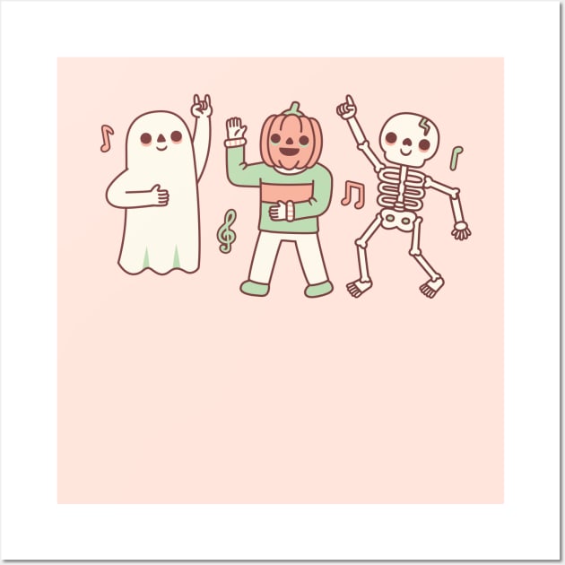 Funny Dancing Ghost, Jack O Lantern And Skeleton Wall Art by rustydoodle